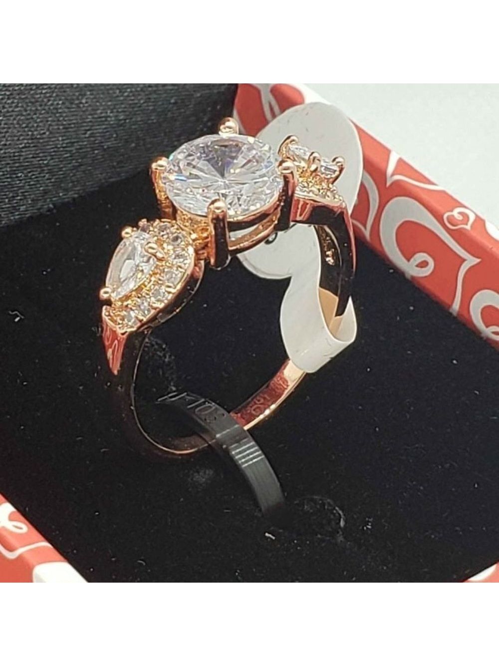 18k Rose Gold Plated Ring With Cubic Zirconia Stones And 3 Gemstones